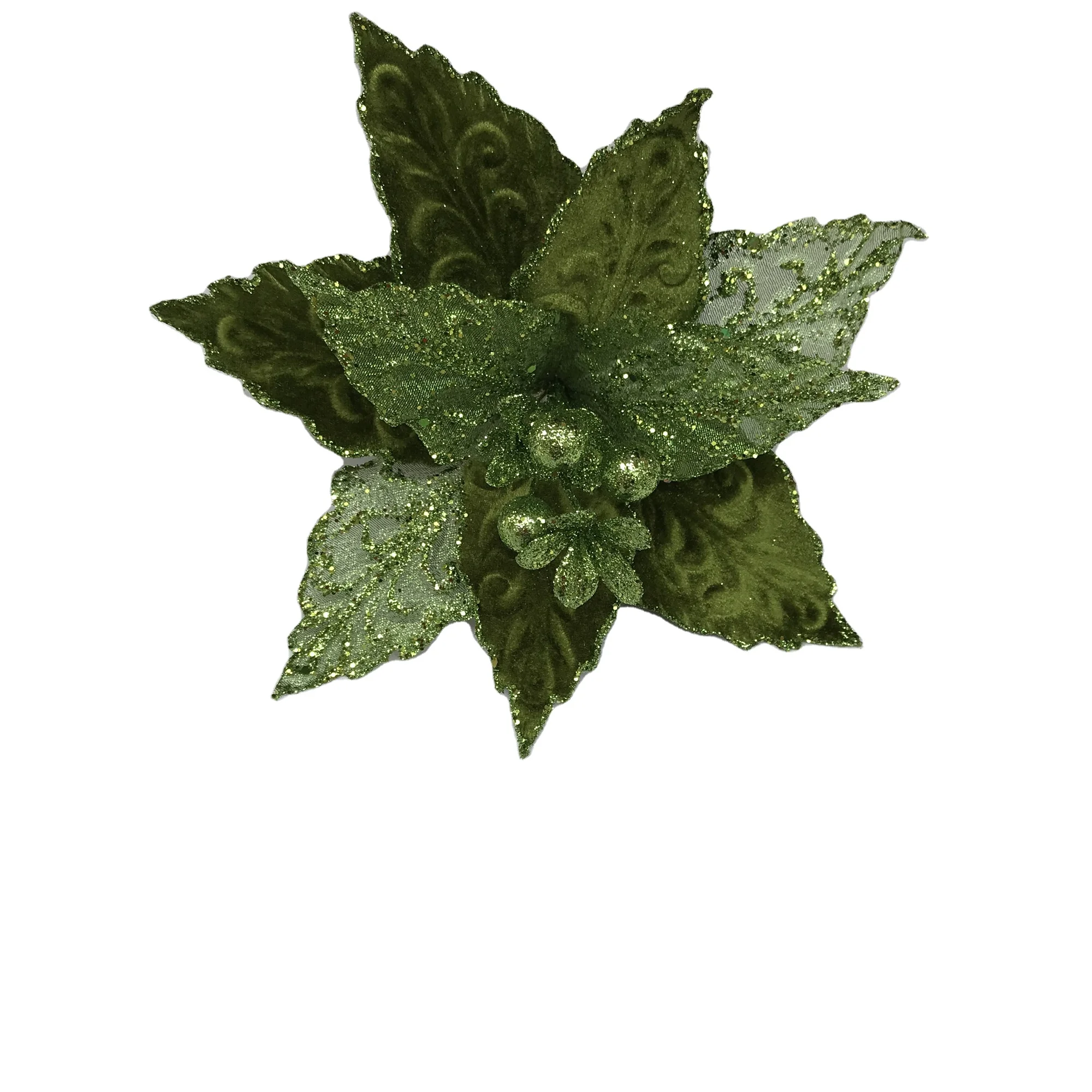 Green  poinsettia velvet poinsettia for Christmas wreath decoration