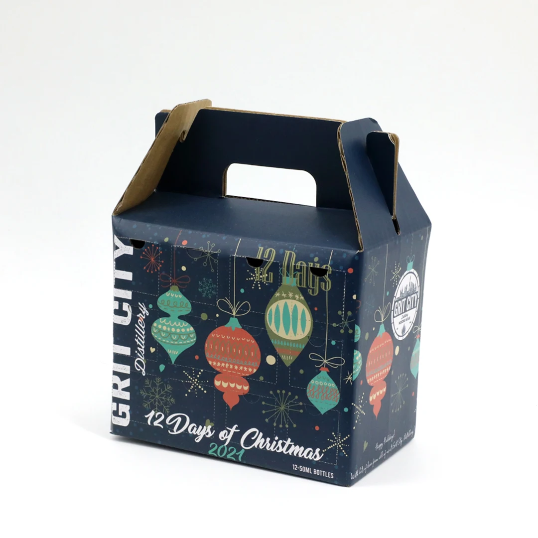 Wholesale Christmas series handle corrugated paper box with colorful printing outside for wine and drinking packaging