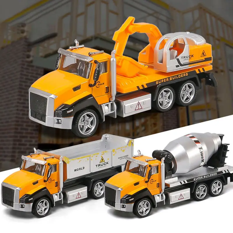 Alloy Pull-back Vehicle Model Toys Set Diecast Engineering Truck Excavator Concrete Mixer Vehicle Toy For Kids Interactive Game