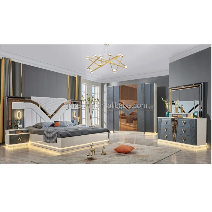 2024 luxury king size mirror headboard elegant bedroom furniture set classic luxury royal classic home bedroom furniture