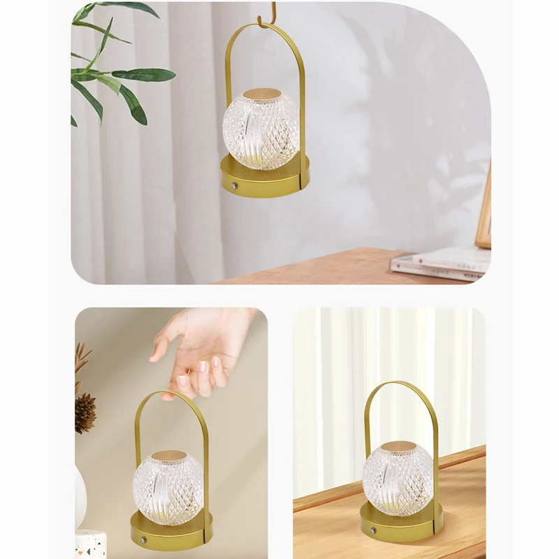 Indoor Bedroom Dining Room Round Table Lamp Warm Cold White Lighting Crystal Ball Night Dimmable Lamp Led Tap Light