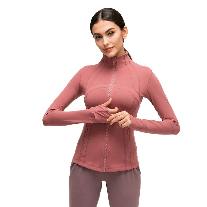 Custom Logo Long Sleeve Workout Sports Tops Slim Fit Thumb Hole Active Shirts Stand Collar Yoga Jacket for Women