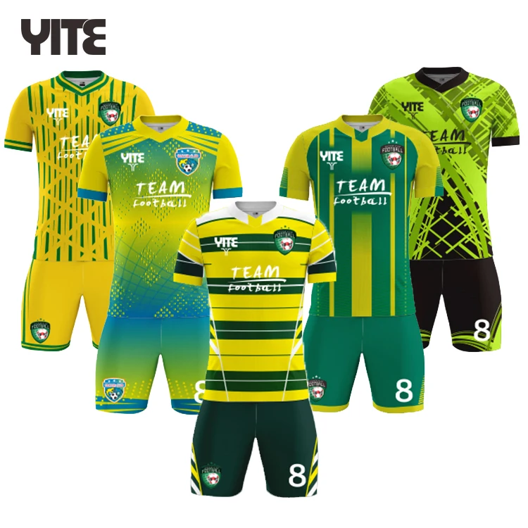 Wholesale team club custom soccer jersey green yellow football soccer jersey 2022 2023 uniform soccer