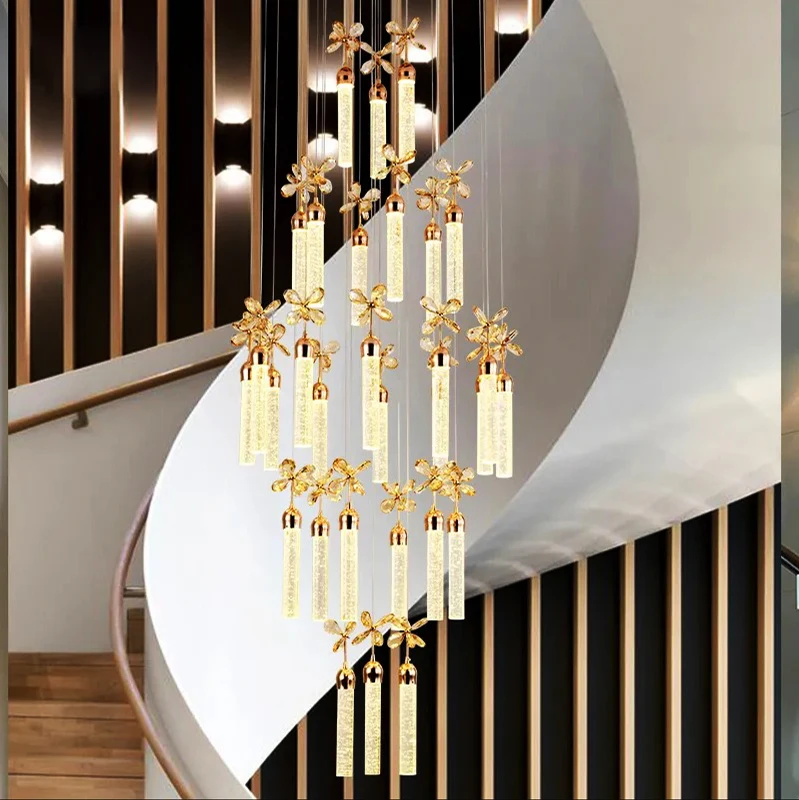 High Quality Hotel Villa Family Pendant  Crystal Pendant LED 2023 New Staircase Modern K9 Crystal Ceiling Chandeliers