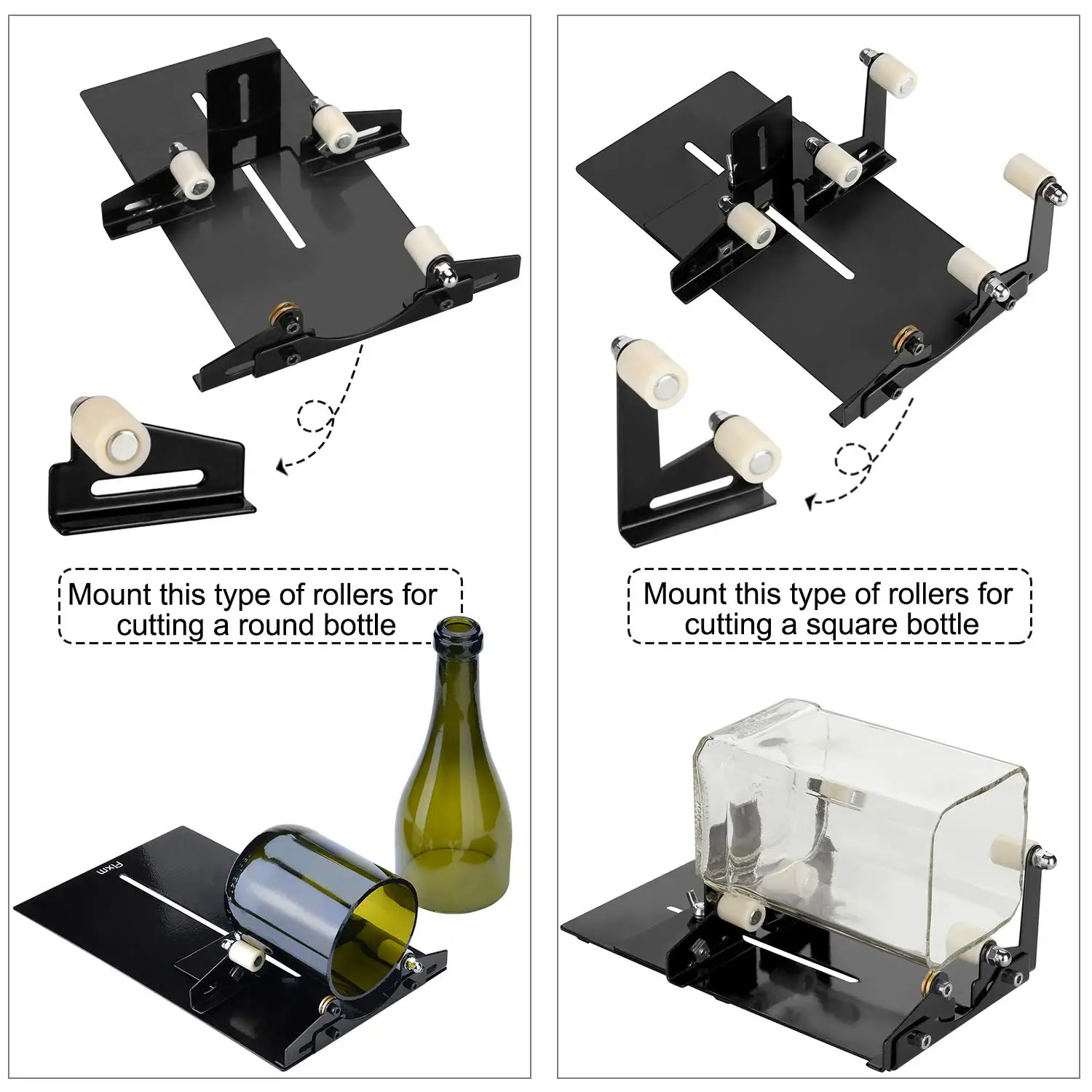 Glass Bottle Cutter, Fixm Square & Round Bottle Cutting Machine, Wine Bottles and Beer Bottles Cutter Tool with Accessories Tool