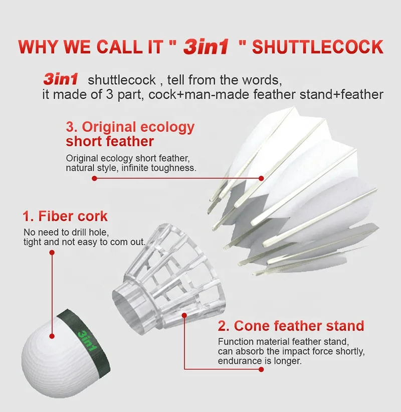 3in1 Original Factory Wholesale Shuttles EVA Cork Goose Feather Cheap Shuttlecock for Badminton Sports Training