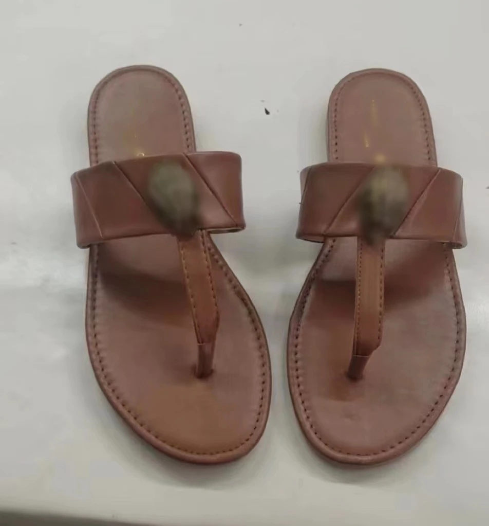 Wholesale designer brand shoes ladies leather sandals lady flat flip-flops slippers for women