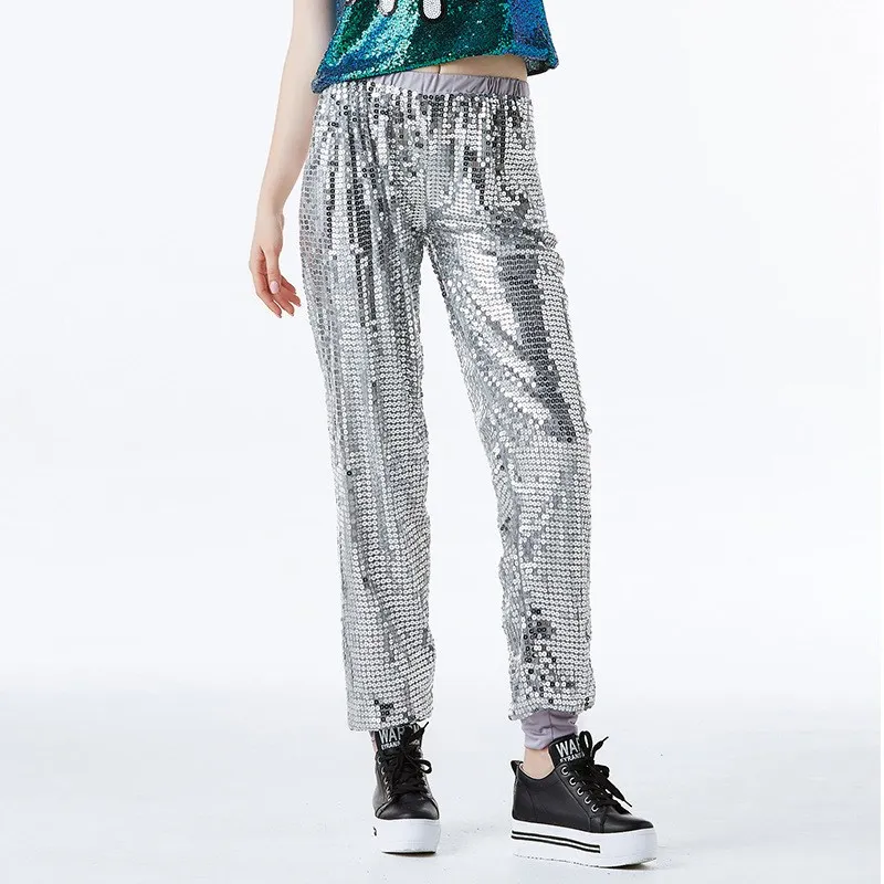 ALICEROMA  Sequin Hip Hop Pants Dance Pants Women Men Club Sequin Pants Jazz Stage Costume Hip Hop  Modern Dance Costume L