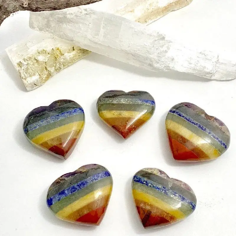 Premium Quality Crystal Seven Chakra Gemstone precisely bonded Puffy Heart 7 chakra stone for Healing Grounding Meditation Reiki