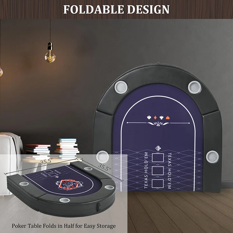 8 Player Foldable Oval Poker Tables, Casino Grade Felt, Portable Poker Table for Texas Poker and Blackjack