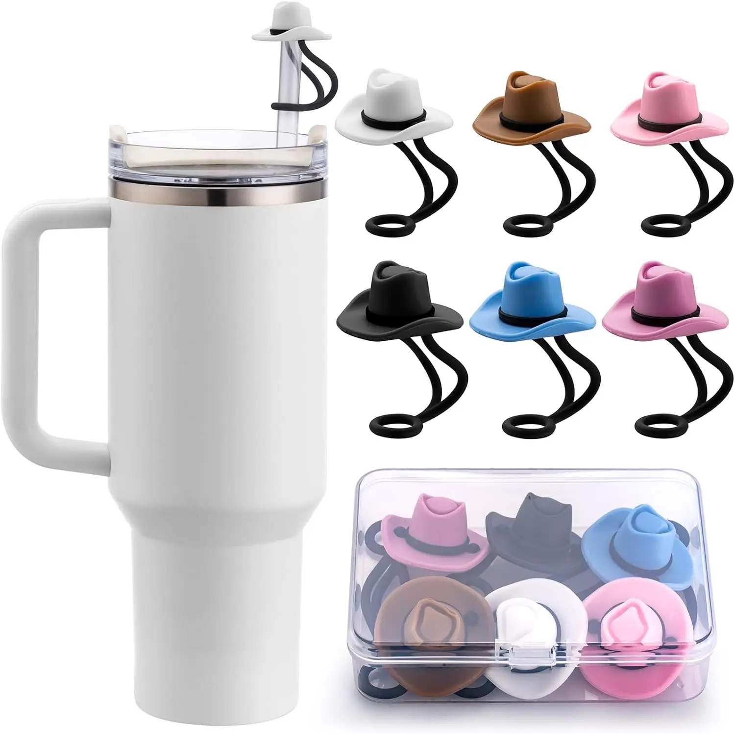4pcs 6pcs Customize Packing 6 Color Silicone Cover Dust Proof Straw Plugs Tight 10mm stanley Cowgirl Cowboy Hat