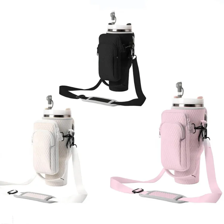 Water Bottle Carrier Bag With Phone Purse Pocket Drink 40/30 oz Tumbler Neoprene Cup Holder Mug Pouch Adjustable Shoulder Strap