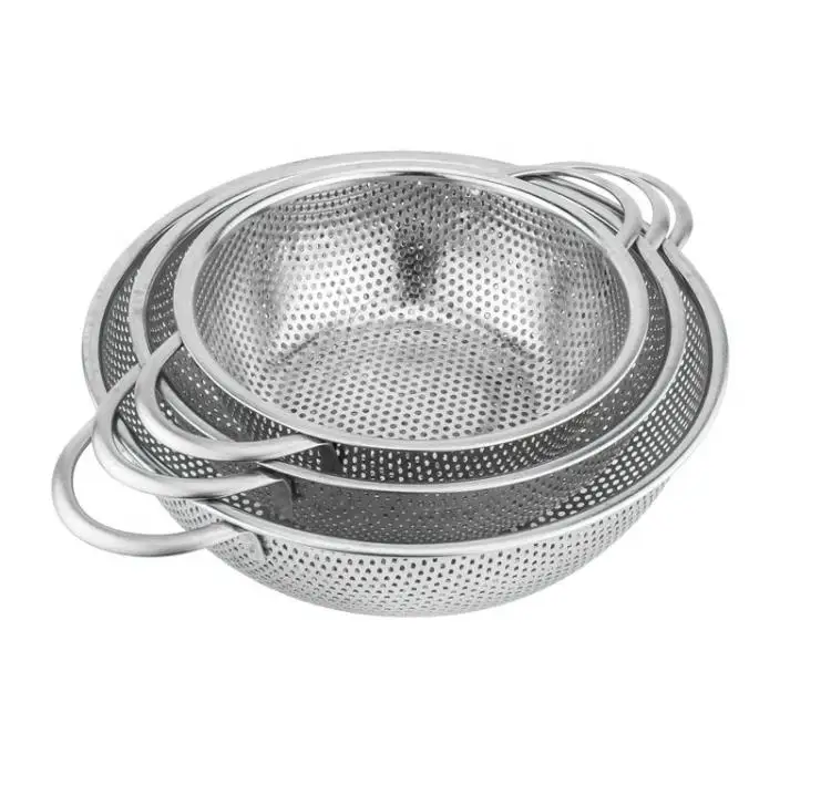 Kitchen Utensils Stainless Steel Perforated Colander Basket for Fruits and Vegetables Food Use
