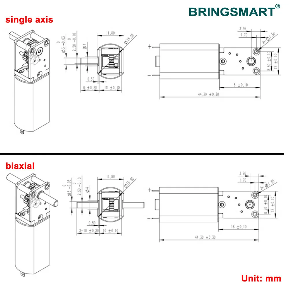 BringSmart SR1218-050 worm gear double shaft self-locking reducer motor 3V 6V 12V micro DC gear low speed motor