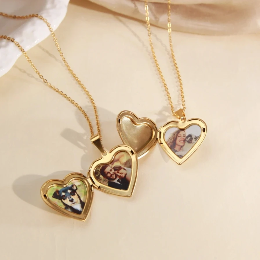 Minimalist Personalized 14k Gold Plated Heart Locket Charm Necklace With Photo Waterproof Pendant Locket That Opens Gift For Mom
