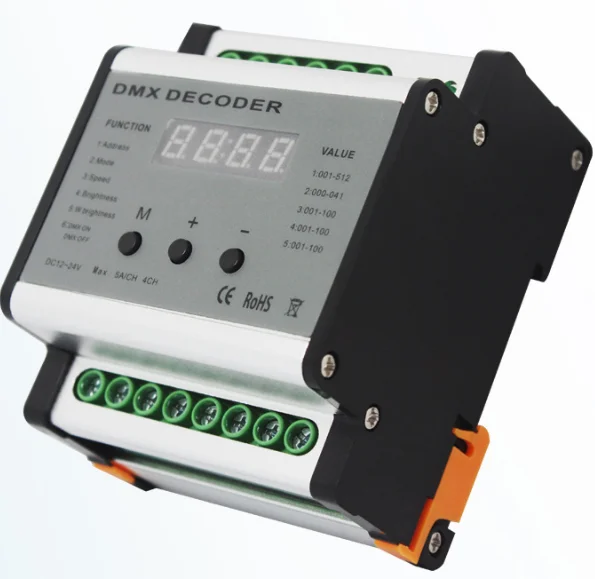 DMX Rail Decoder DC12-24V 4CH Controller for RGBW Led Strip Light DMX701