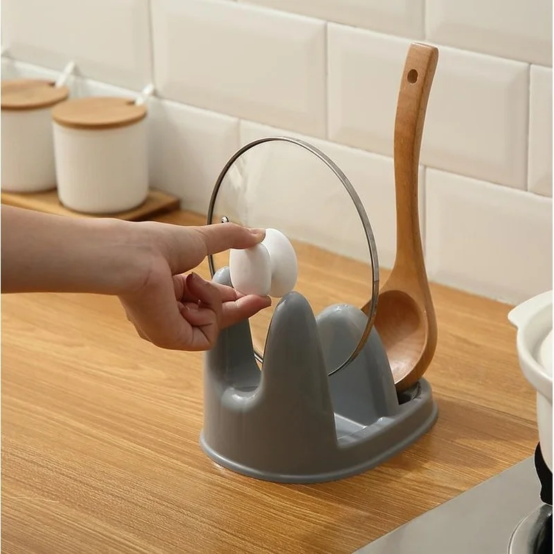 Kitchen Supplies Vertical Pot Cover Rack Plastic Multi-function Drain Shelf Spoon Spatula Storage Rack