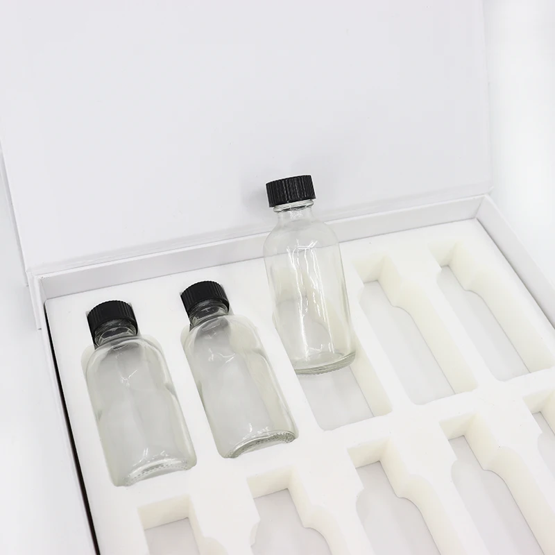Eco friendly Rigid Cardboard Double Layer Magnetic Drawer Box with EVA Foam Insert for Skincare Collection Packing Glass Bottle