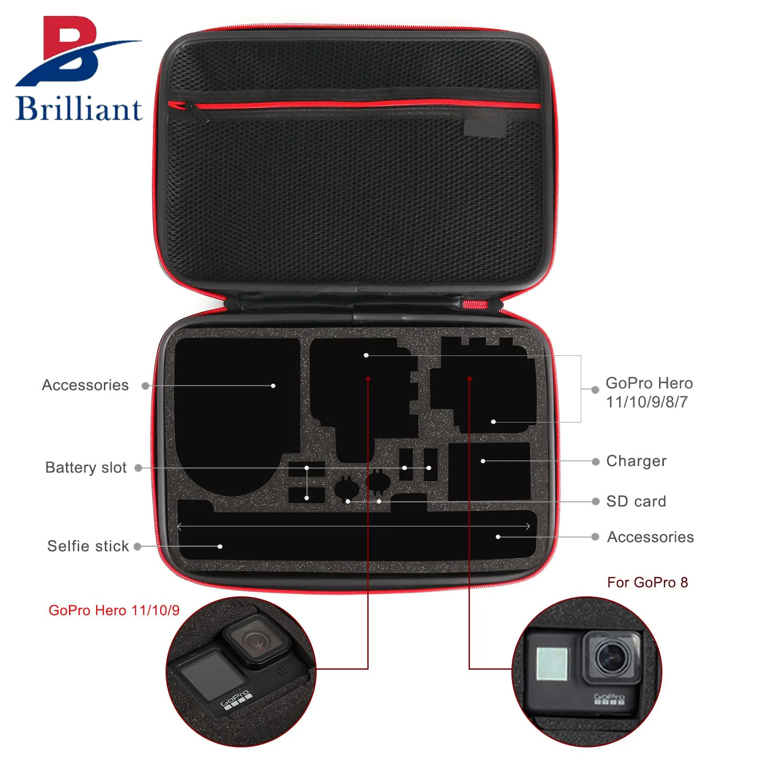 Brilliant Custom Camera Protective Eva Case Waterproof Large Carrying Case for GoPro Hero 12/11/10/9 and DJI Osmo Action Camera