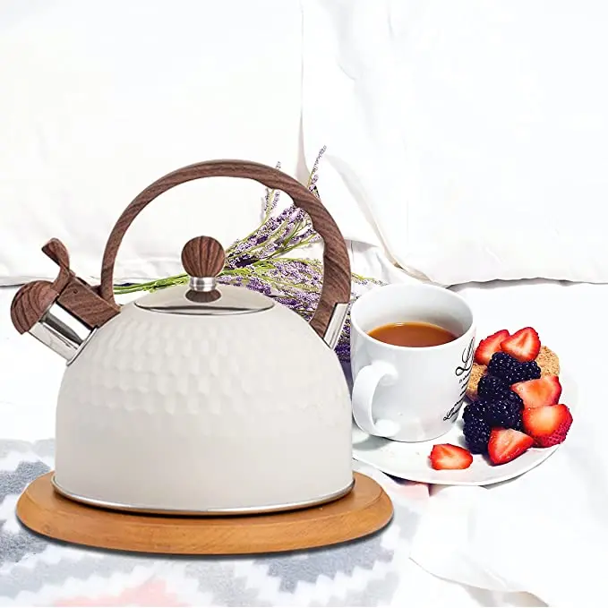 Kettle Stovetop Stainless Steel Whistling Tea Pot Food Grade Teapot Compatible Gas Stoves Induction Cookers Beige Color
