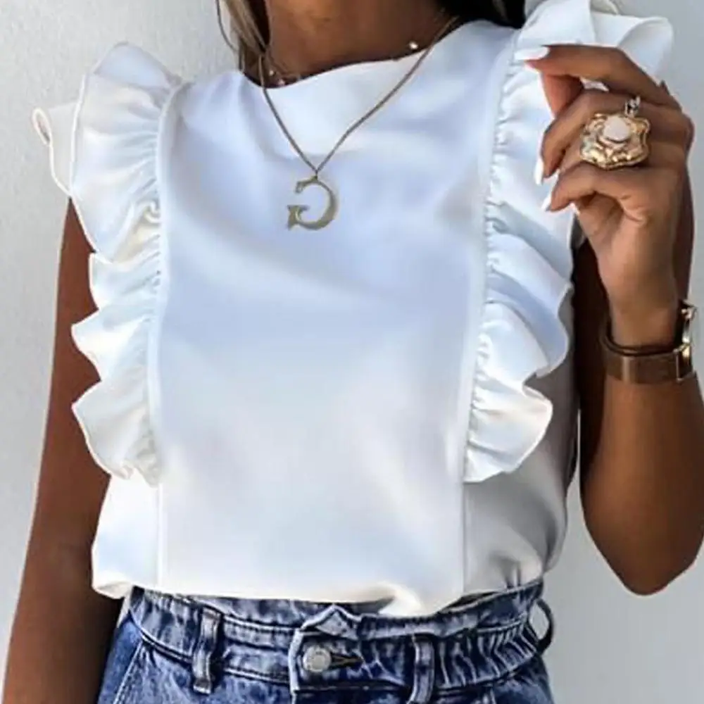 Удивительно красивые блузка 2020 летние пикантные с бретелькой на одно плечо без рукавов оборками Женские рубашки женские модные тонкие блузки плюс размер