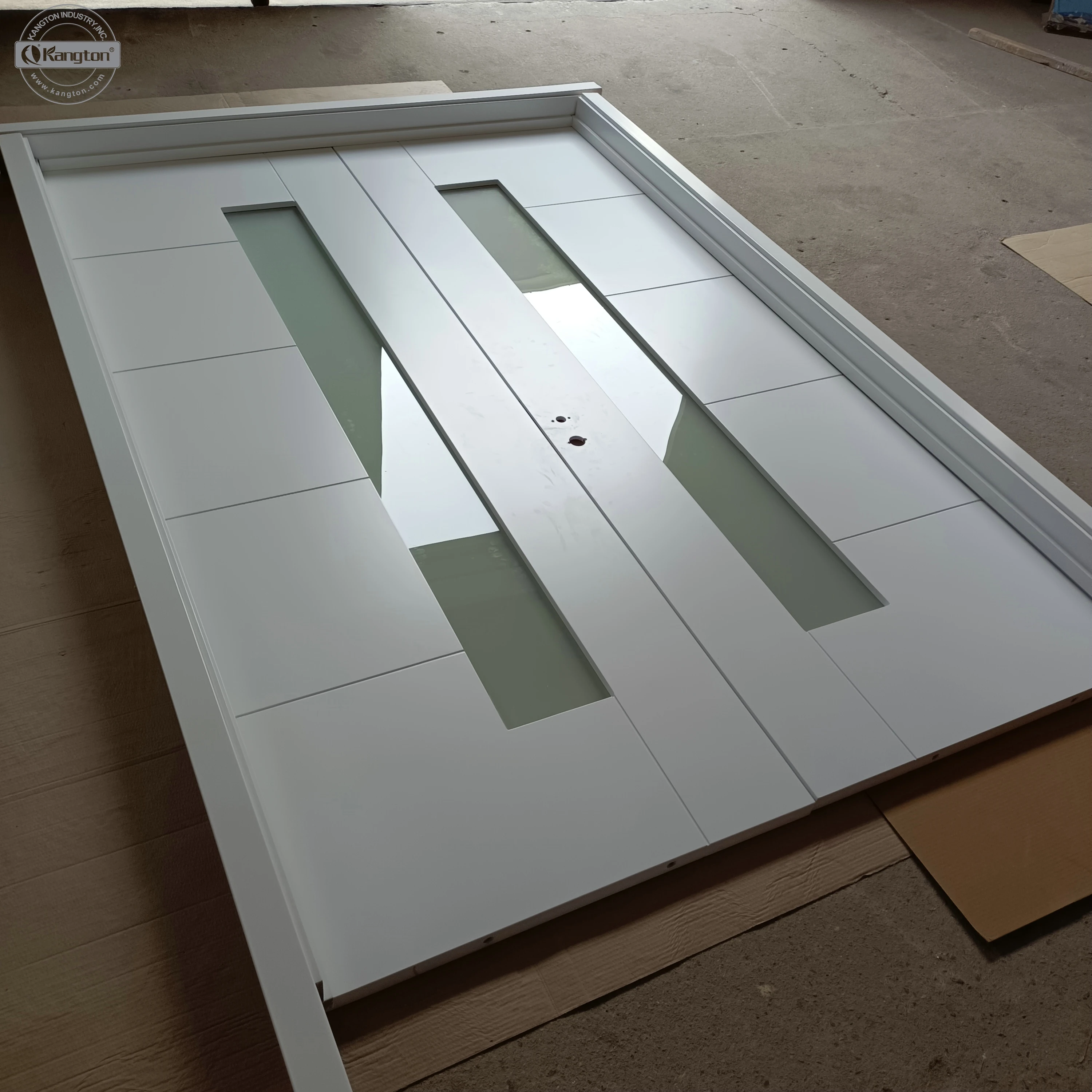 Kangton Double door  Sliding White Wooden pocket Door KDF41A with glass