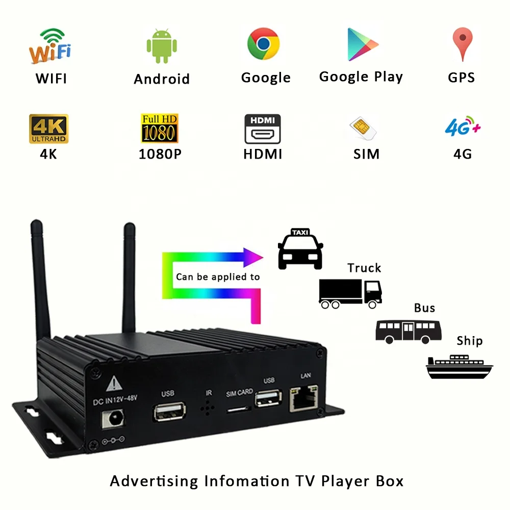 MPC1920-4G mobile 4G SIM card Internet of things GPS Google play Android network digital TV media player box for Bus  Car Taxi