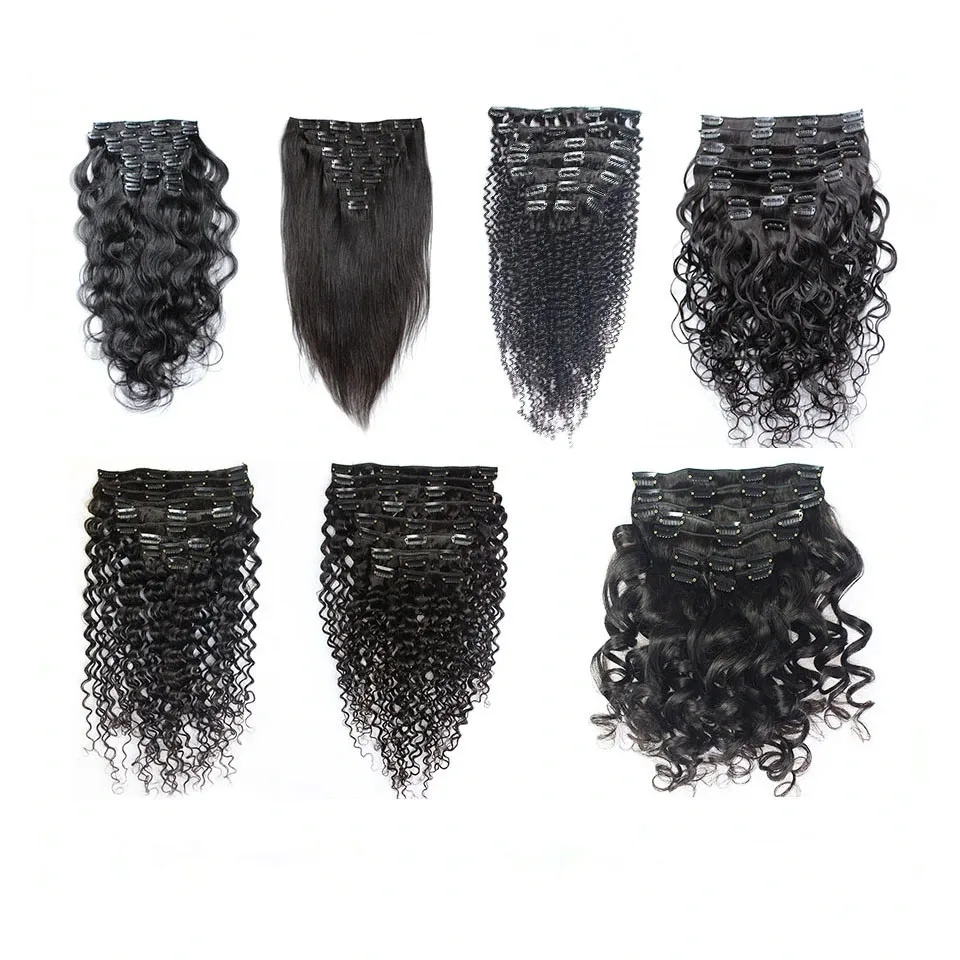 Brazilian Clip in Human Hair Extensions Body Wave Clip ins for African American 100%Real Hair Clip in Extensions