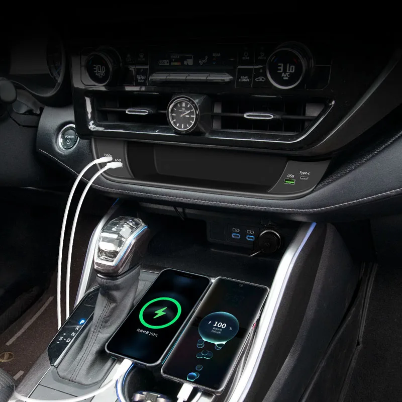 90W High Quality Fast Chargers Expansion Dock Car Charger 4 ports  USB Hub Docking Station for Toyota Highlander Crownkluger