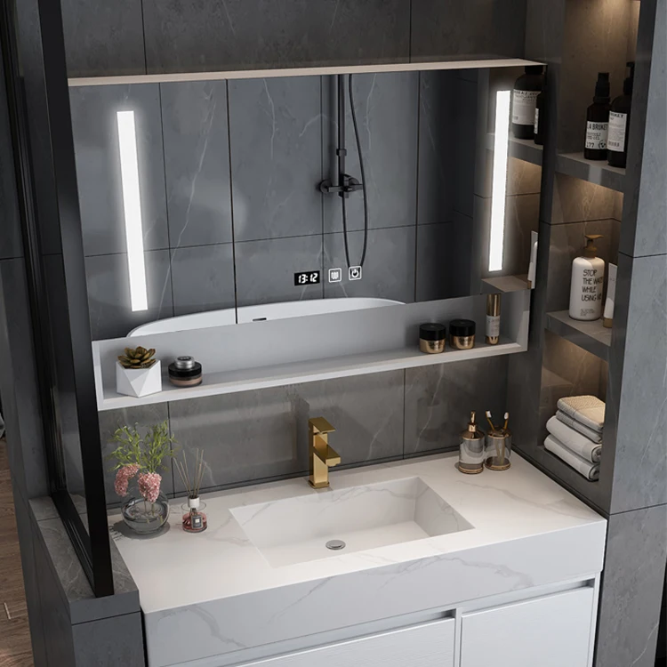 Building House Furniture Wall Mounted Bathroom Sink Cabinet Led Mirror Drawers solid wood Bathroom Cabinet with Vanity