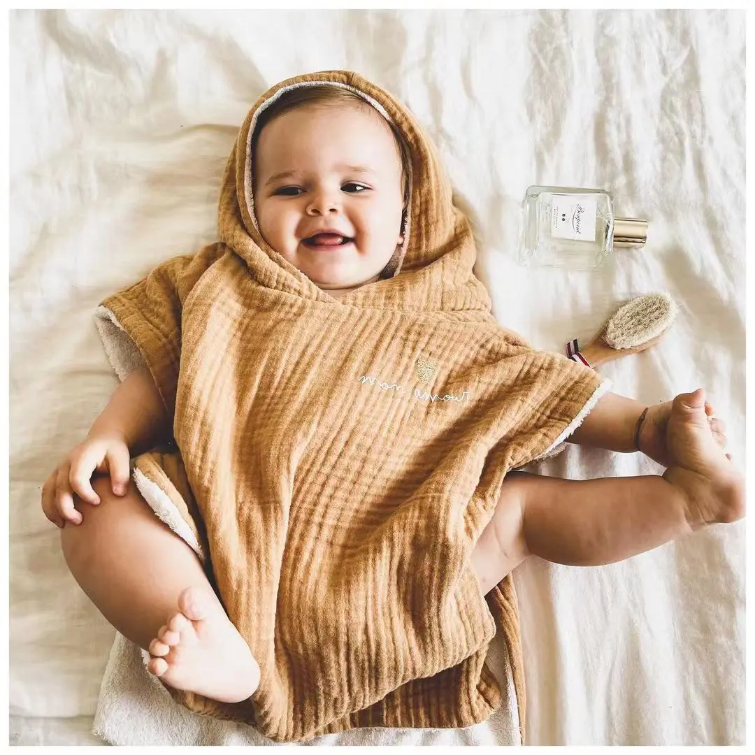 Highly absorbent and super soft bamboo organic cotton baby toddler hooded towel poncho