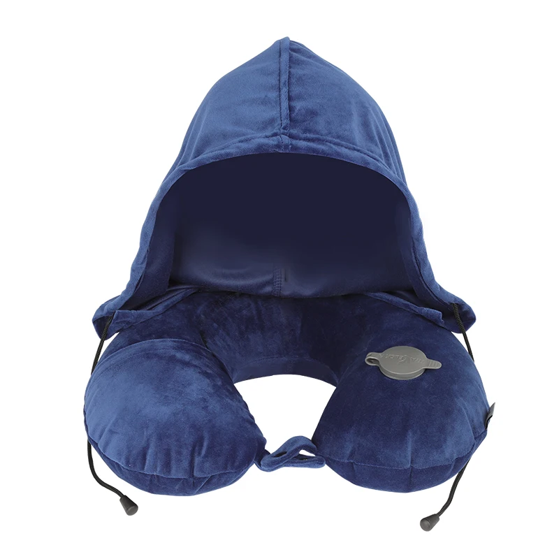 U Shaped Neck Pillow With A Hat Removable And Washable Cloth Cover EZ Valve Inflatable Travel Pillow