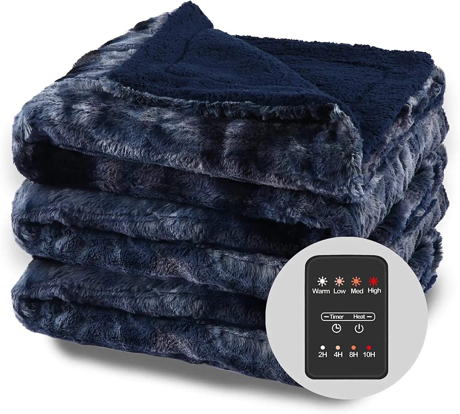 Faux Fur 50*60'  Low Voltage Machine Washable 4 Heating Levels & 2-4-8-10H Auto Off Timer Options Electric Blanket for Couch