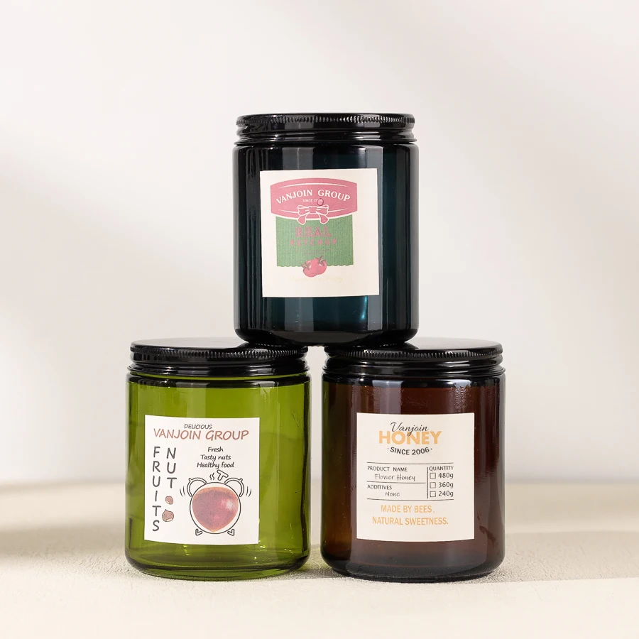 Wide Mouth Custom color 8oz Straight Side Glass Candle Jar with Metal Lids for food  or candle making storage