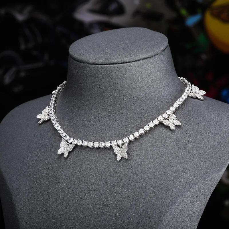 Custom  Adjustable Choker Necklace Charm Initial Butterfly Gemstone Tennis Chain Necklace