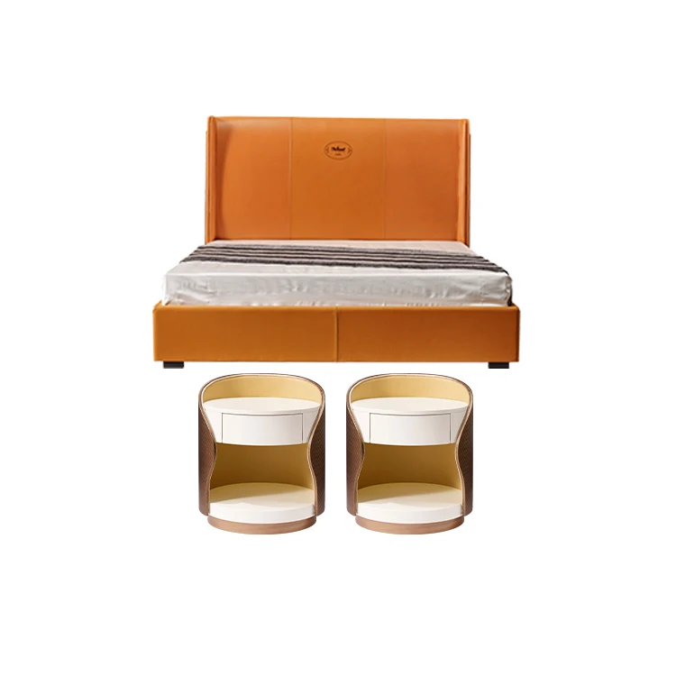 Customized Luxury Modern Bed Complete Set Solid Wood Bed Set Furniture Bedroom With 2 Bedside Tables