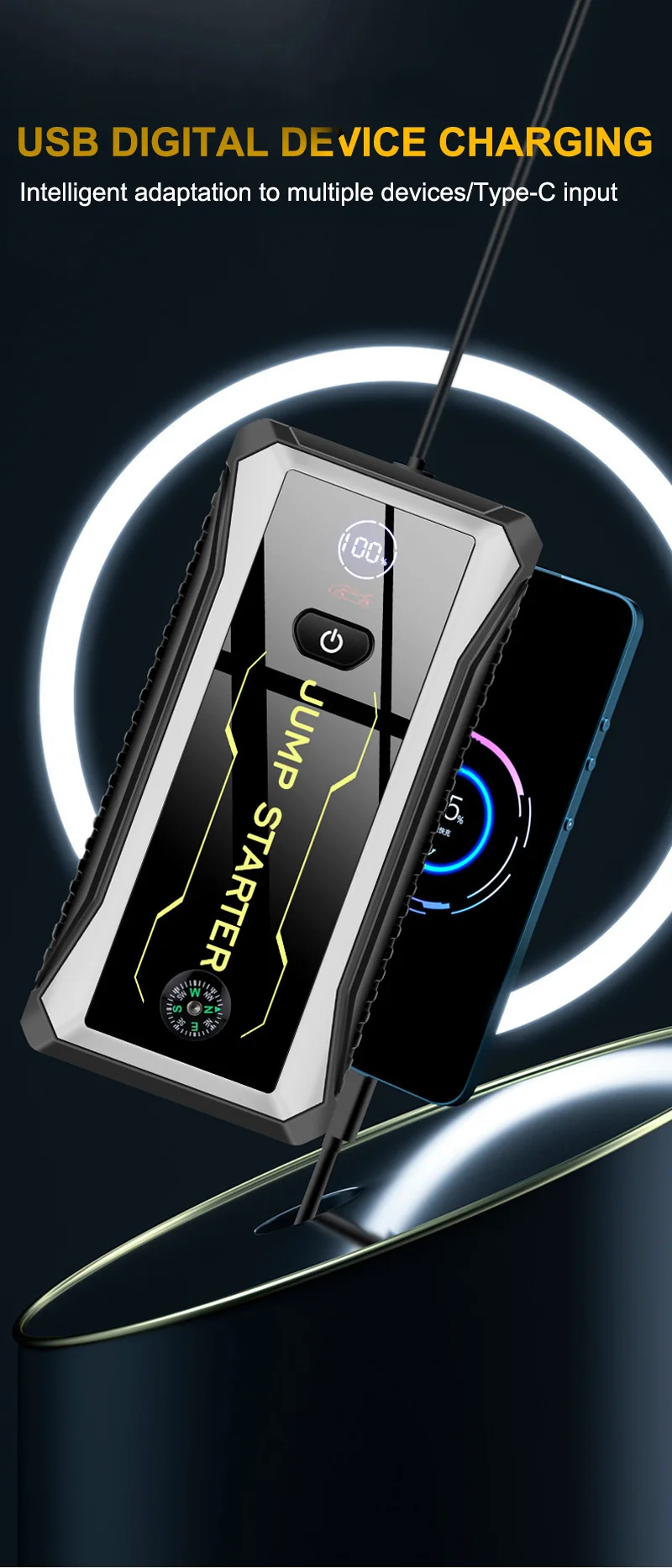 Custom logo 28000mAh portable vehicle jump starter flashlight high power jump starter auto powerbank with large display screen