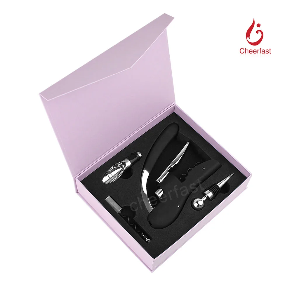 Customized Brand Goose Head Bottle Opener With Pourer With Wine Stopper Magnetic Box Gift Set Metal Goose Shaped Corkscrew Kit