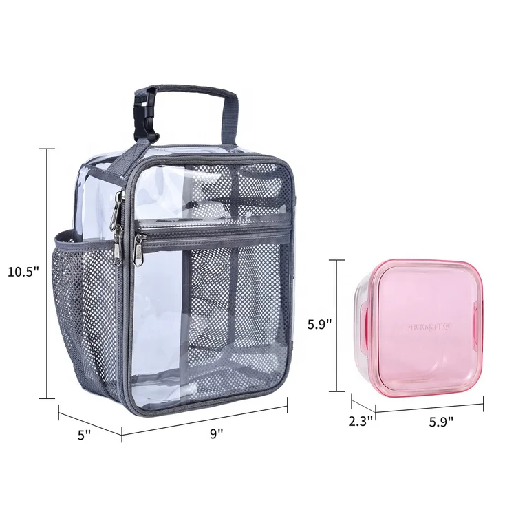 waterproof transparent PVC lunch snack organizer pouch customized logo clear PVC portable lunch box bags