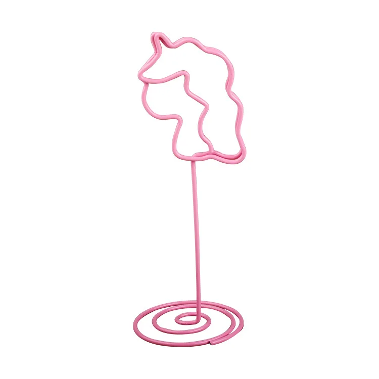 YS1225 New Stylish Custom Shape One-line Molding Place Number Name Card Photo Note Holder Pink Metal Memo Clips