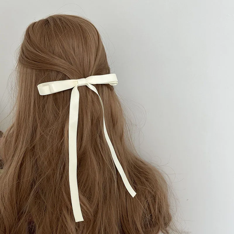 Elegant Girlish  hair decorative Ribbon Bow  hairpins Fabric hair barrettes with Long tail for lady Women Accessories
