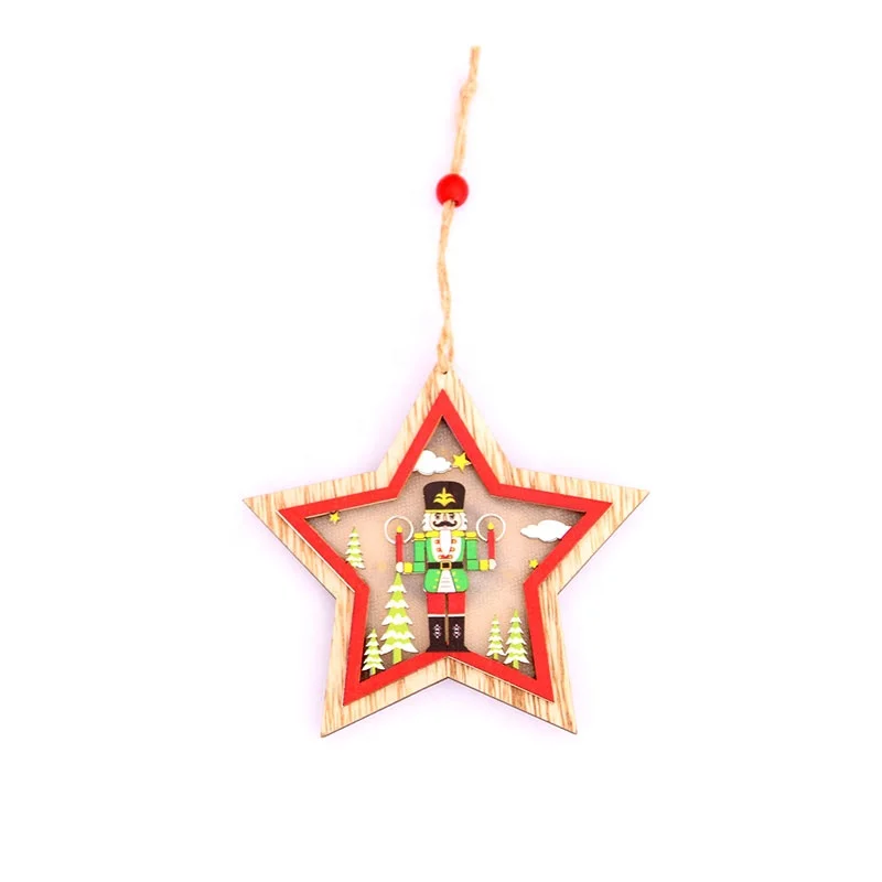 Christmas wooden decorations colorful walnut soldiers shopping malls hotel scenes Christmas tree luminous pendant