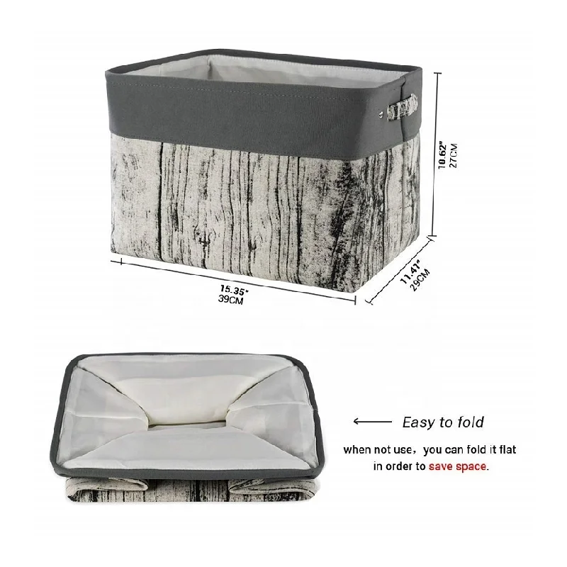Cotton linen fabric storage basket foldable unique type Tree pattern storage organizer rectangle storage bin with lid