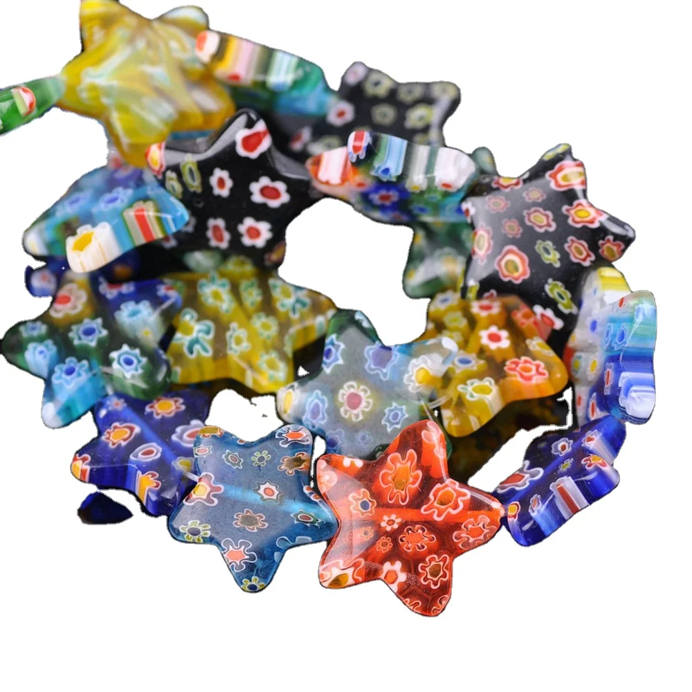 Star Shape Mixed Flower Patterns 8mm 14mm 20mm Millefiori Glass Loose Beads for DIY Crafts Jewelry Making Findings