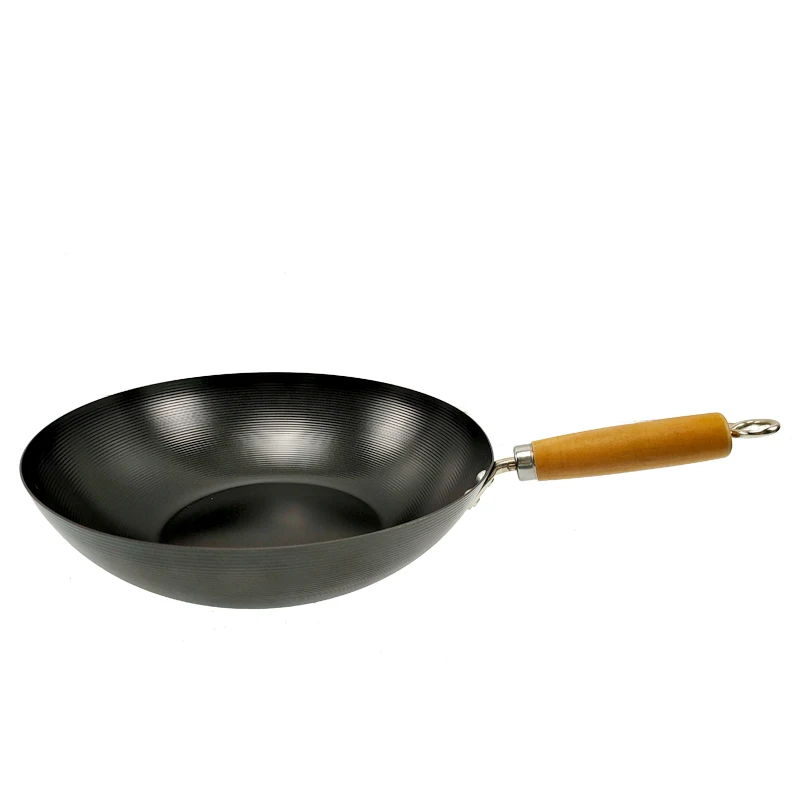 Factory Direct Sales Chinese Home Cooking Stir Frying Induction Non Stick Cook Wok Pan With wooden handle Chinese Wok Pan