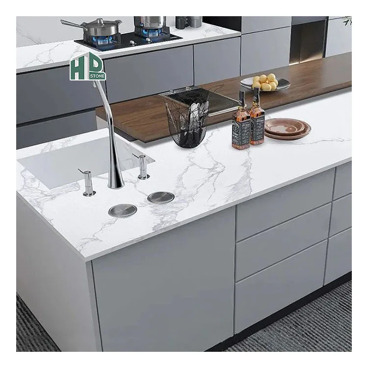 China factory solid surface bathroom countertops fantasy Calacatta grey vein artificial quartz kitchen countertop