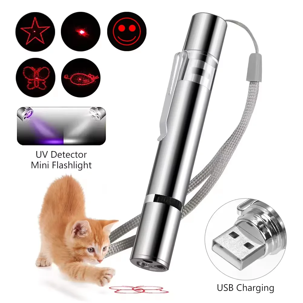 Кус кошка игрушка Интерактивная USB перезаряжаемая кошачья и собака лазерная указка 5 переключаемых режимов питомец светодиодный