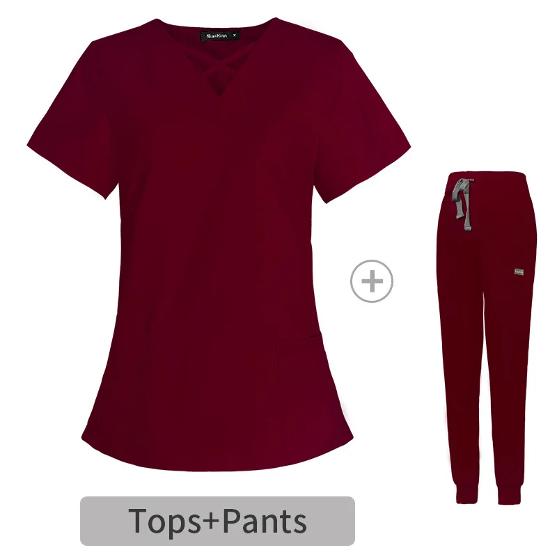 High quality beauty salon 94% polyester 6% spandex custom logo pet/dental hospital nurse doctor unisex scrubs uniform set