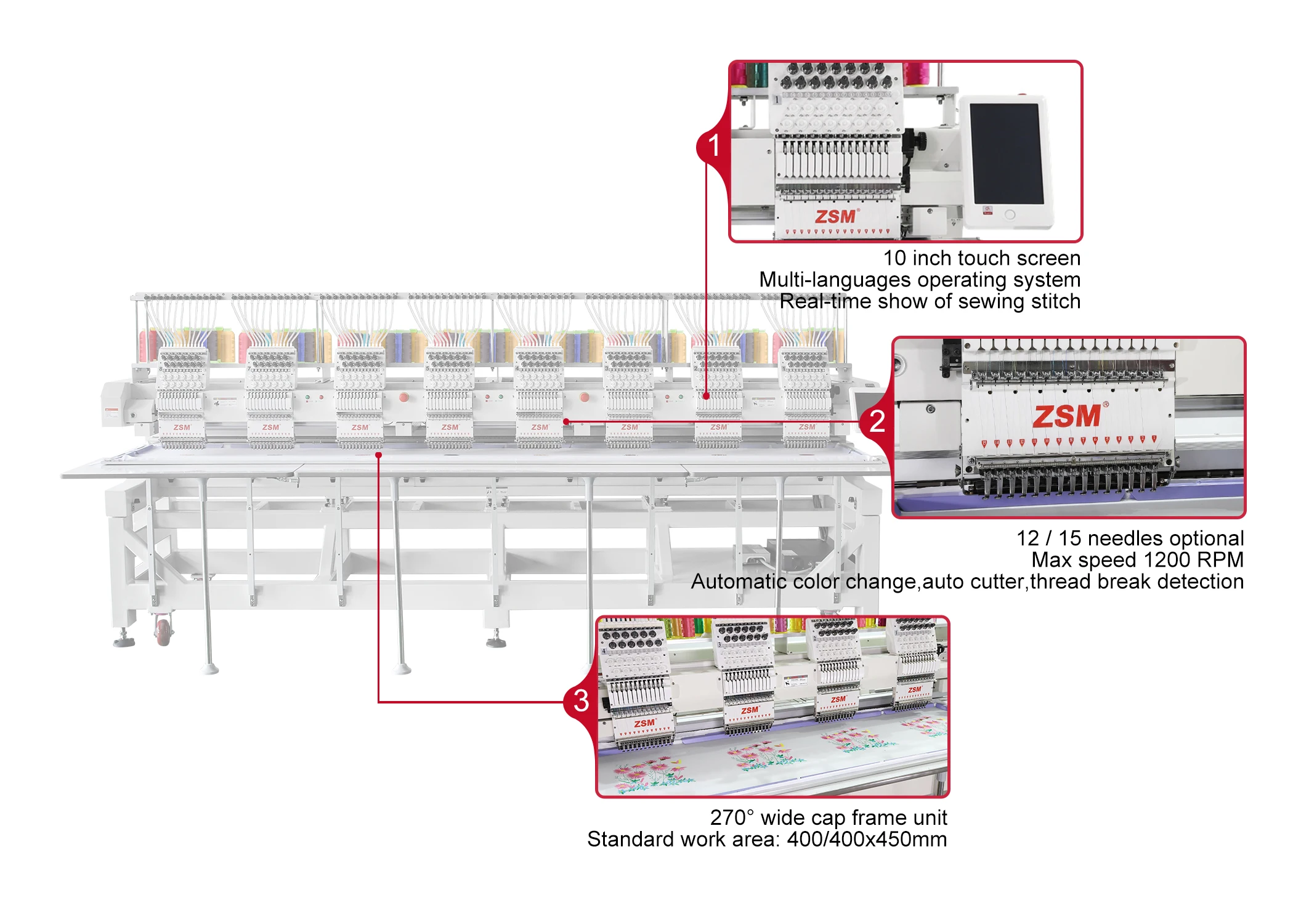 Flat Cap Embroidery Machine 8 Heads Embroidery Computer Machine Multi Needles Hat Embroidery Machine