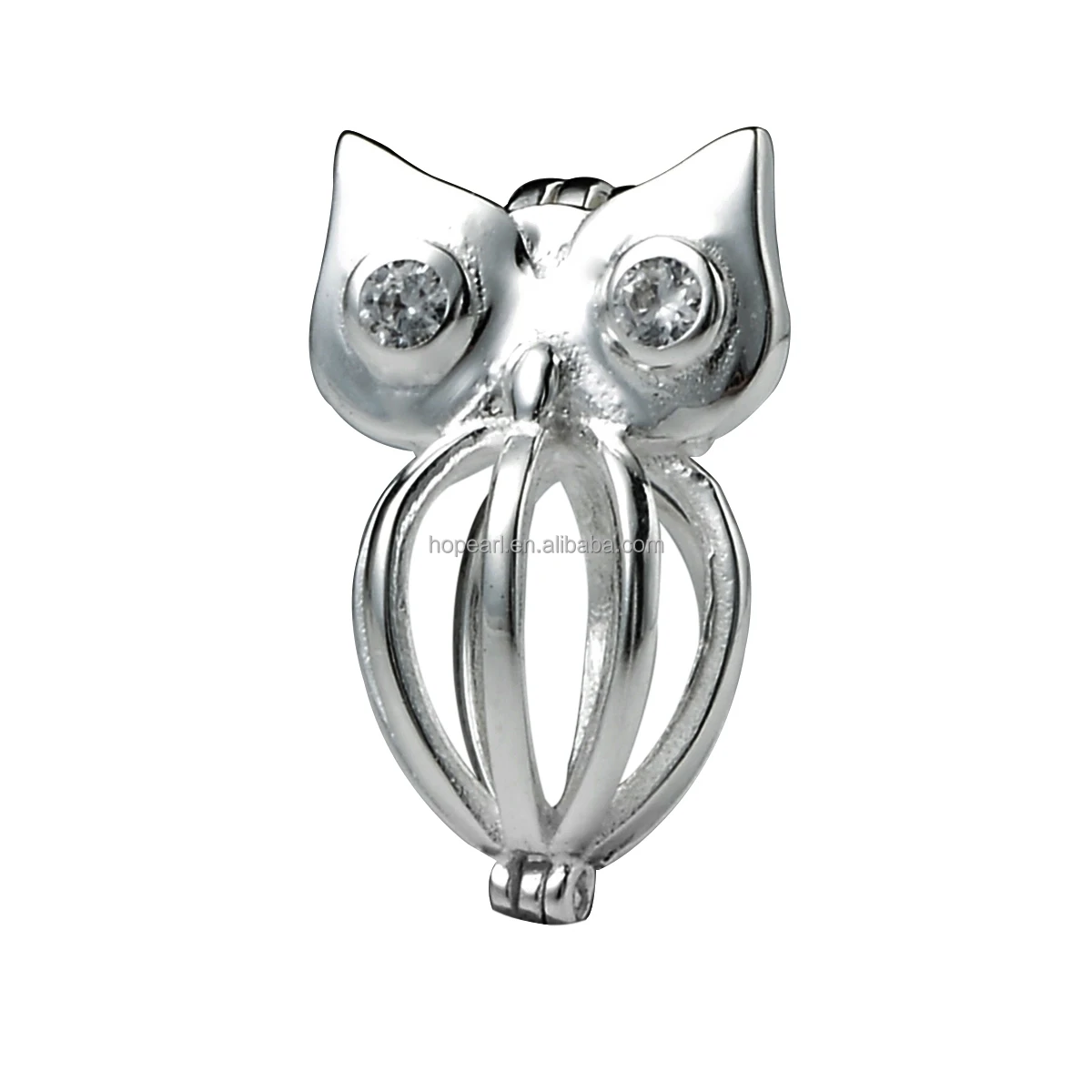 SSC34 Owl Pearl Cage Pendant Locket 925 Sterling Silver Mounting